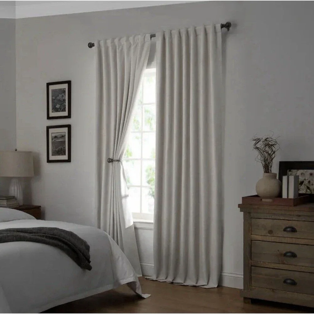 allen + roth 84-in Cream Blackout Thermal Lined Back Tab Single Curtain Panel - Picture 3 of 6